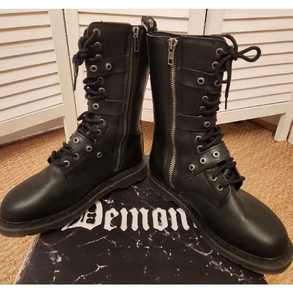 Demonia Black Combat Boots with Silver Buckles BOLT330/BLV Size 11 NWT